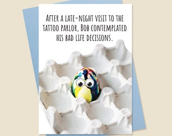 Funny Easter Card, Tattoo Easter Card, Funny Holiday Card, Egg Easter Card, Silly Easter Card, Dyed Egg Card