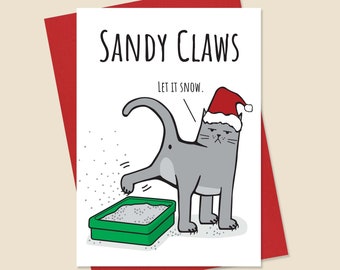 Funny Christmas Card, Cat Christmas Card, Funny Holiday Card, Holiday Card, Christmas Card, Santa Claus Card, Let It Snow Card