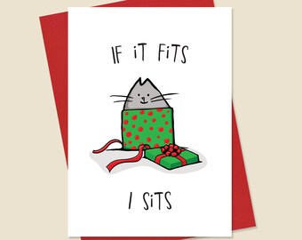 Cute Christmas Card, Cat Christmas Card, Cat in Box Christmas Card, Christmas Present Christmas Card, Adorable Cat Card