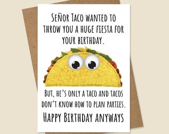 Taco Birthday Card, Fiesta Birthday Card