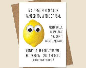 Funny Encouragement Card, Funny Lemon Card, Get Well Card, Lemon Get Well Card