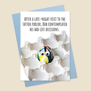 Tarjeta de Pascua divertida, tarjeta de Pascua de tatuaje, tarjeta de vacaciones divertida, tarjeta de Pascua de huevo, tarjeta de Pascua tonta, tarjeta de huevo teñida