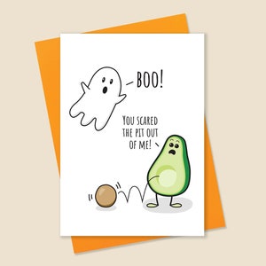 Tarjeta divertida de Halloween, tarjeta de Halloween, tarjeta tonta de Halloween, tarjeta fantasma, tarjeta de aguacate, tarjeta espeluznante