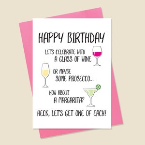 Carte d'anniversaire de vin, carte de Prosecco, carte d'anniversaire d'alcool, carte de Margarita, carte de vin, carte d'anniversaire drôle