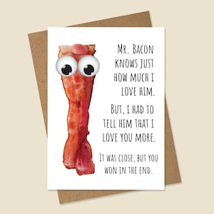 Cartão engraçado de bacon, cartão engraçado de amor, cartão de namorado, cartão para marido