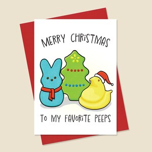 Cartão de Natal fofo, cartão de Natal Peep, cartão de Natal Marshmallow Peep, cartão de Natal de pessoas favoritas, cartão de Natal para família