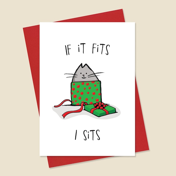 Cute Christmas Card, Cat Christmas Card, Cat in Box Christmas Card, Christmas Present Christmas Card, Adorable Cat Card