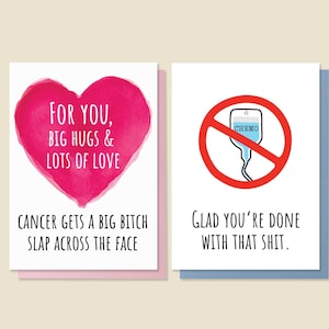 TWO CARD SET - Funny Cancer Card, Cancer Encouragement Card, Bitch Slap Cancer, Cancer Card, Done With Chemo Card, Finished Chemo Card