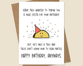 Tarjeta de cumpleaños de taco divertido, tarjeta de cumpleaños fiesta, tarjeta de cumpleaños de taco, tarjeta de taco tonta, tarjeta de fiesta divertida