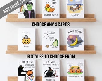 Funny Halloween Card, Set of Halloween Cards, Halloween Card, Funny Holiday Card, Pumpkin Halloween Card, Frankenstein Card, Black Cat Card