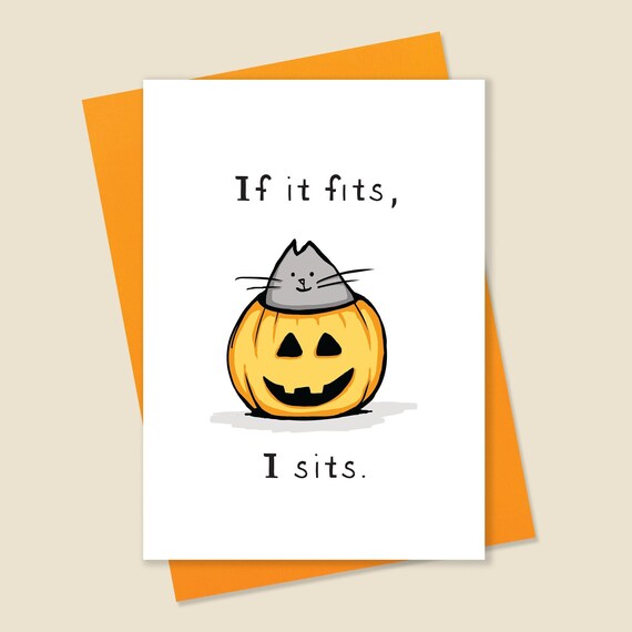 Cute Cat Halloween Card, Funny Cat Halloween Card, Silly Halloween Card, Cat Halloween Card, Cute Cat Card, Jack o Lantern Halloween Card