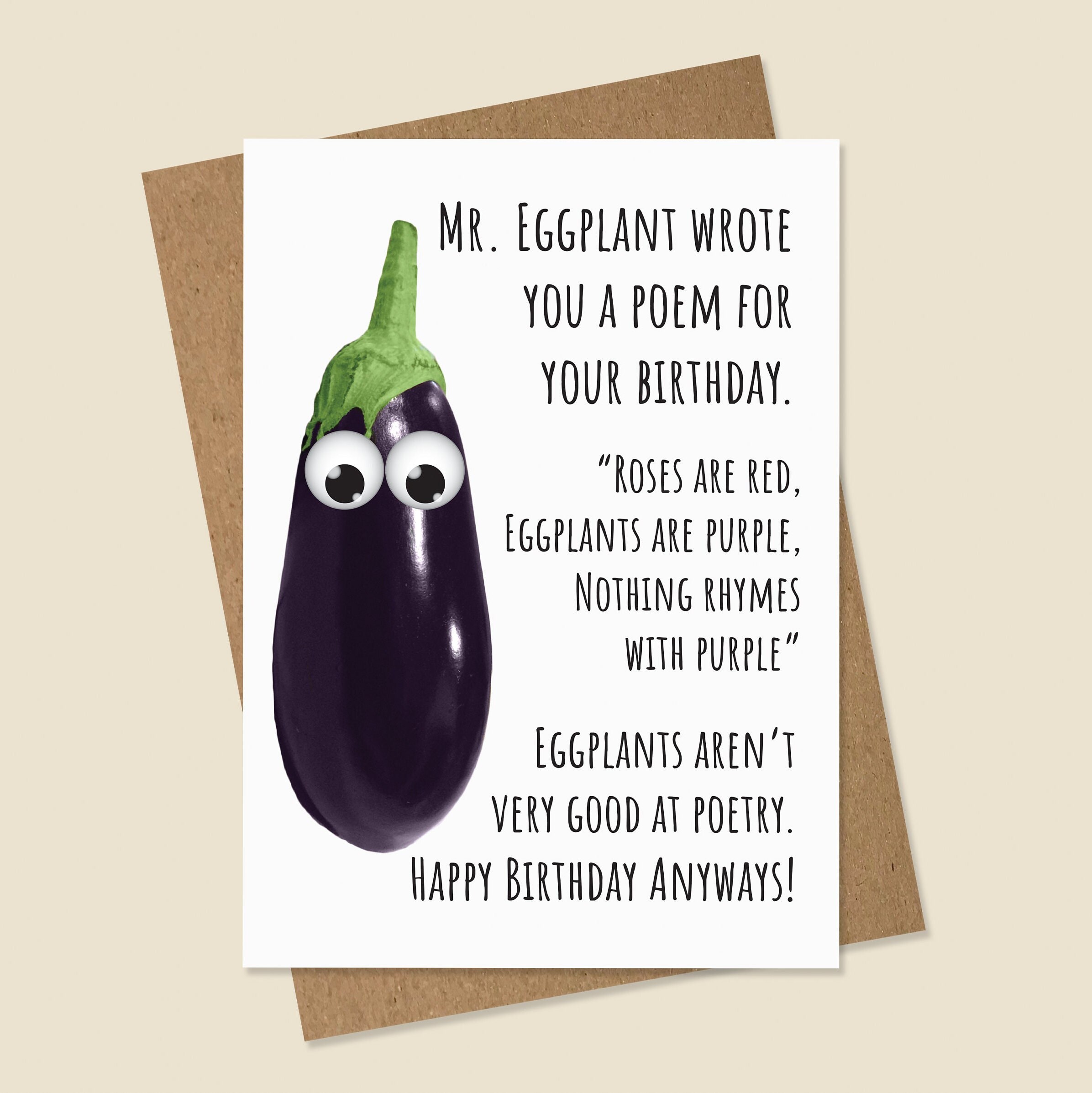 Silly Birthday Card Eggplant Birthday Card - Etsy