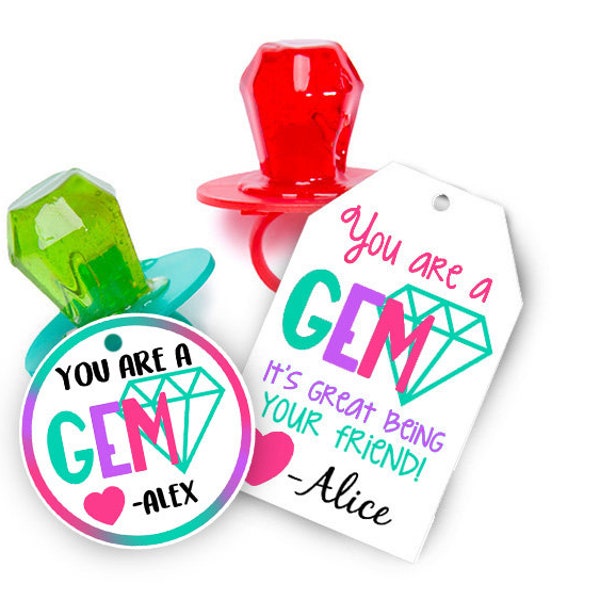 You're a gem valentine cards and valentine tags to go with ring pops or ring pop gummies chose any color combination