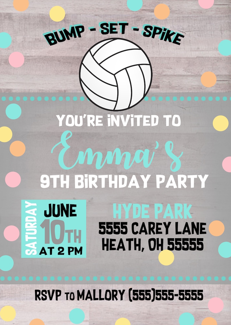 Volleyball Birthday Invitation for Girl's Birthday Party Etsy