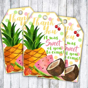 Tutti-fruity party tags or two-tti fruity with pineapple and tropical fruit theme for party favors decor door prizes or goodie bags