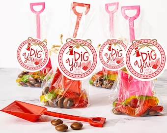 I dig you valentine red and pink to go with shovel for kid's valentine's day gifts to class and friends instant download to print digital