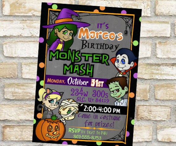halloween themed birthday party invitation card monster mash etsy dress up party invitations