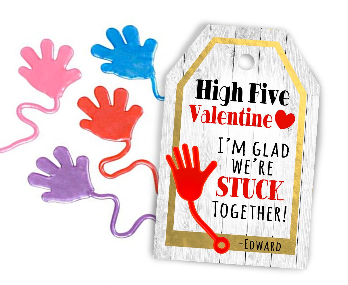 Sticky Hand Valentine Cards High Five Valentines to Match Sticky Hands Toy  for School Class Instant Digital Download or Mailed 