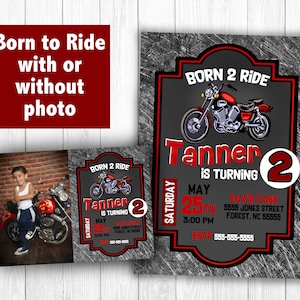 Motorcycle birthday street bike Harley invitation theme printable decorations and invitations download in red and black