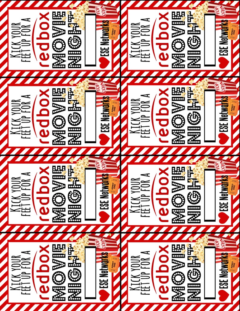 Redbox Gift Cards for Popcorn and a Movie Date Night With - Etsy