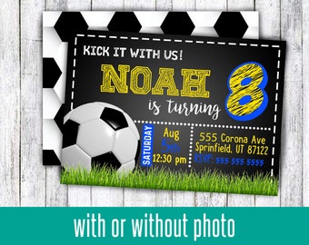 Soccer birthday party invitations for boy or girl kick it with us for any age birthday pro soccer with or without picture digital download