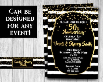 black and gold anniversary invitation , adult teen birthday invitation , classy birthday invitation , Gatsby theme , elegant digital file