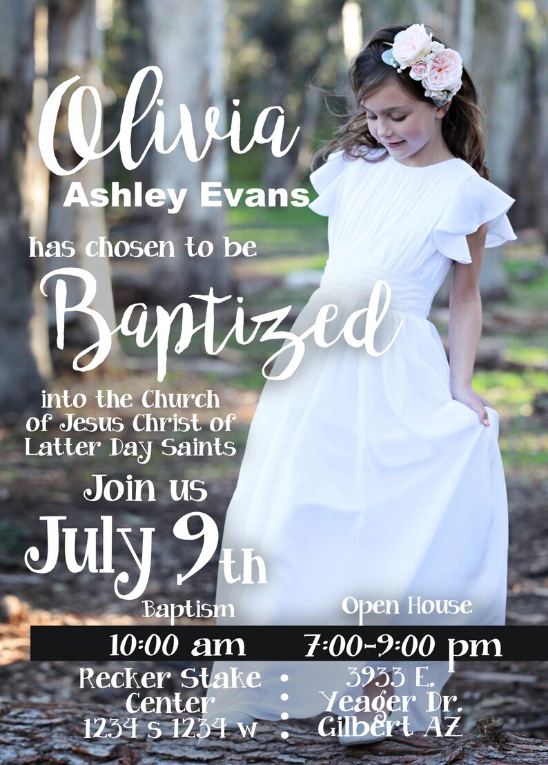 LDS baptism announcement invitation Mormon open house flier Etsy