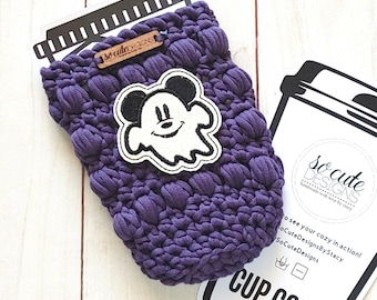 Purple Mr. Mouse Ghost Halloween Coffee Travel Cup Bottle Cozy Sleeve MADE TO ORDER