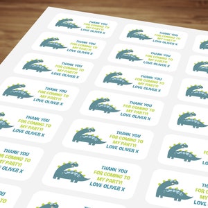Autocollants personnalisés pour les enfants, fête d’anniversaire, autocollants de remerciement Autocollants de sac de fête / autocollants de sac sucré Conception de dinosaure vert