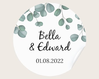 Personalisierte Eukalyptus Hochzeitsaufkleber: Personalisierte Namensaufkleber