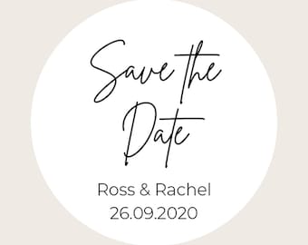 Save The Date Personalisierte runde Hochzeitseinladung Aufkleber / Umschlag Aufkleber / Hochzeit laden Aufkleber Minimal Script Design