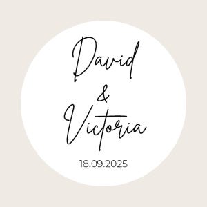 Adesivos personalizados para envelopes redondos de casamento / adesivos para lembrancinhas de casamento / adesivos para convites de casamento com nome e design de script minimalista