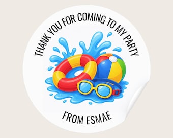Pegatinas para bolsas de fiesta de cumpleaños con temática de piscina / Etiquetas para conos de dulces, personalizadas e impresas