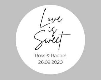 Personalised Round Wedding Envelope Seal Stickers / Wedding Favor Stickers / Wedding Invitation Stickers Love is Sweet Minimal Script Design