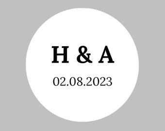 Personalised Round Couple Initials Wedding Stickers / Engagement Stickers / Favour Stickers / Confetti Stickers Modern Design Black & White