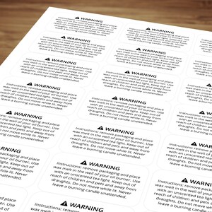 Wax Melt Waarschuwingslabels / Veiligheidsetiketten / Wax Melt Instructies Labels / Stickers Zelfklevend