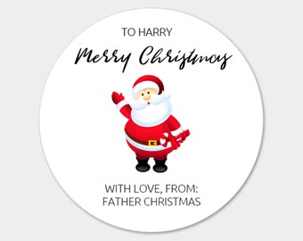 Personalised Round Stickers Merry Christmas Stickers Stickers/ Present Stickers / Gift Stickers / Gift Tag Stickers / Christmas Labels