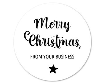 Personalised Round Stickers Merry Christmas From Your Business / Name Christmas Star Christmas Post Stickers / Holidays Post Stickers