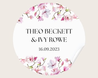 Rosa Blüten-Hochzeits-Aufkleber für Gastgeschenke oder lädt ein