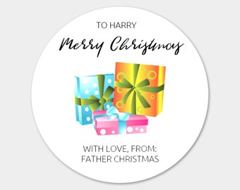 Personalised Round Stickers Merry Christmas Stickers Stickers/ Present Stickers / Gift Tag Stickers / Christmas Labels - Christmas Presents