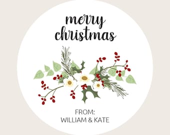 Individuell angefertigte runde Aufkleber Aufkleber Weihnachten / Geschenkaufkleber / Geschenkanhänger Aufkleber / Etiketten Stechpalmen-Design