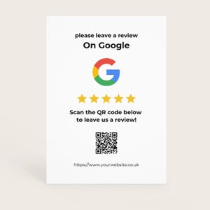 Personalized Printed Google Review Cards, QR Code, A6 Size