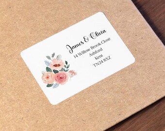 Hochzeit Gast Adressetiketten Aufkleber für Umschläge, Einladungen, Save the Date - mehrere Adressen - rosa Blumen
