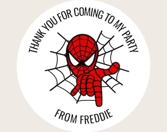 Personalised Round Birthday Party Bag Stickers For Boys / Girls / Kids Party Bag  / Sweet Cones Spiderman Head 37mm