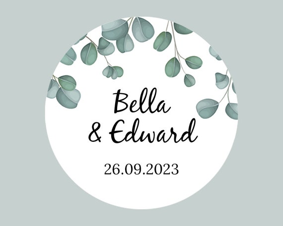 Personalised Round Eucalyptus Leaves Wedding Stickers / Wedding Favor  Stickers / Wedding Invitation Stickers / Wedding Sweets Stickers 