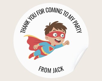 Personalised Round Birthday Party Bag Stickers For Boys / Girls / Sweet Cones Stickers - Superhero