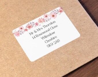 Personalised Wedding Address Labels – Pink Floral Envelope Stickers for Invitations