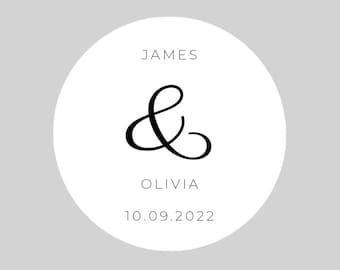 Personalised Round Wedding Envelope Seal Stickers / Wedding Favor Bag Stickers Name & Name Minimal Script Design