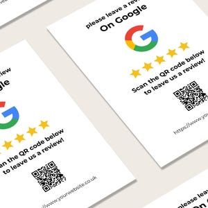 Personliga tryckta Google-recensionskort, QR-kod, A6-storlek