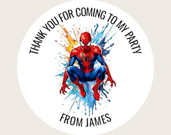 Personalised Round Birthday Party Bag Stickers For Boys / Girls / Kids Party Bag  / Sweet Cones Spiderman 37mm